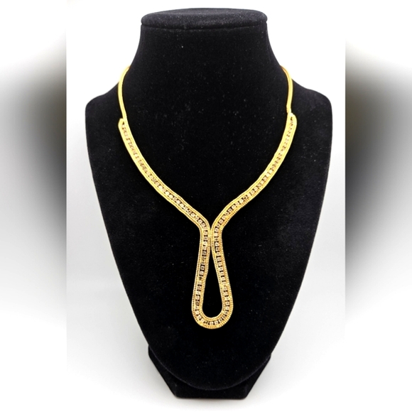 Jewelry - Unique Woven Gold Rhinestone Statement Necklace Party Holiday Bling